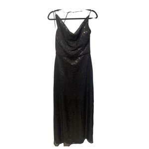Black Amsale Sequin Cowl Neck Dress Size 12